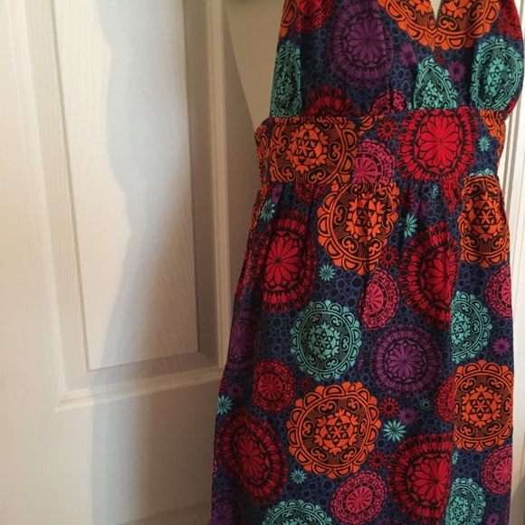 Anthropologie Fish Fry multi colorful halter Mini Dress sz M - Picture 5 of 11